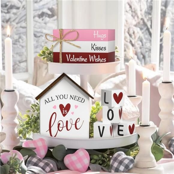 Valentine's Day Decorations Heart Faux Books, 8 Pcs Tiered Tray Book Stacks - Picture 2 of 8